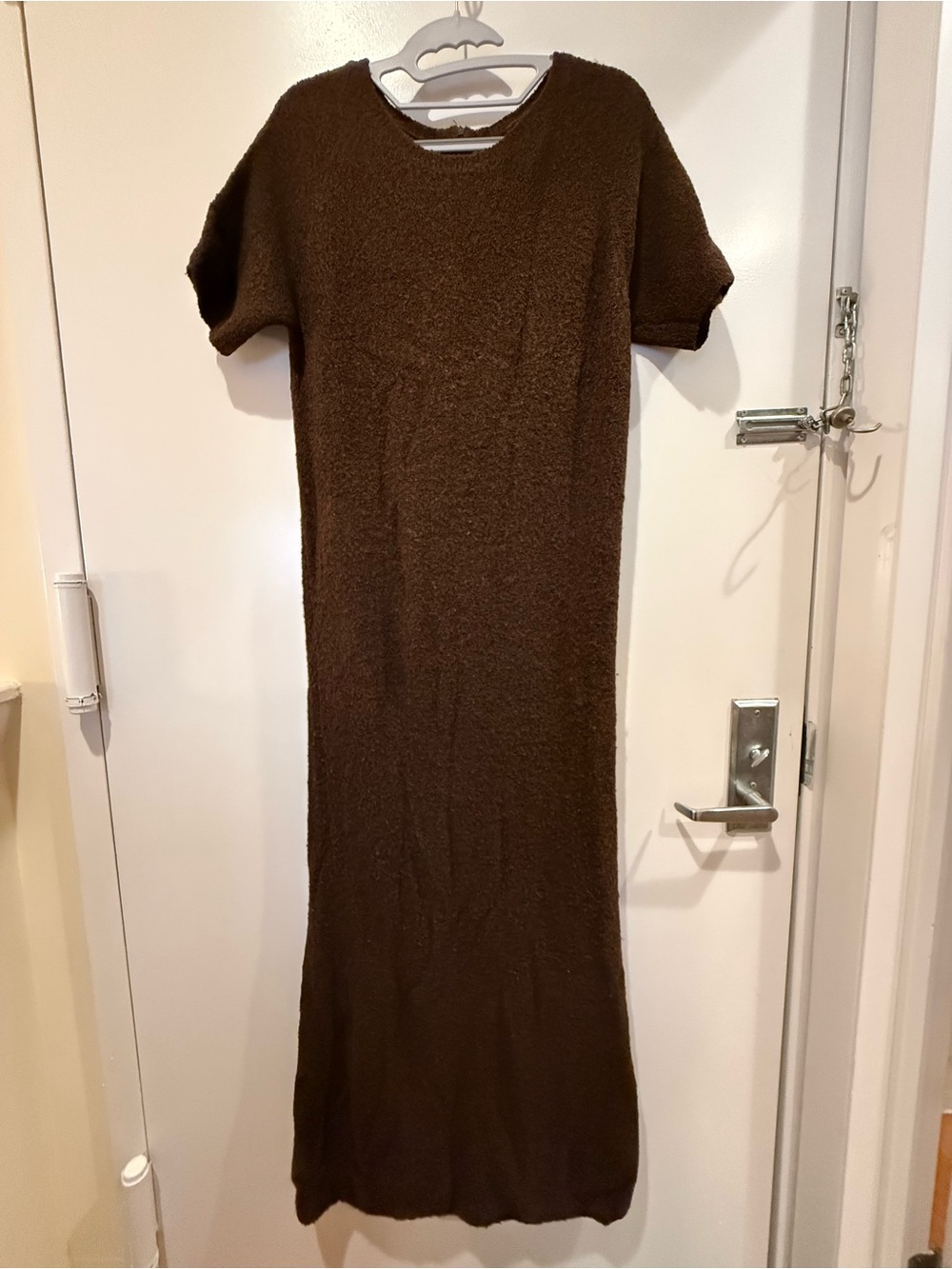 Chocolate Brown Knit Maxi Dress - Soft Short Sleeve